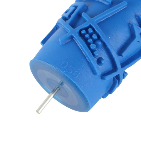 Close-up of 5 Inch Rubber Pattern Paint Roller with textured detail, showcasing the blue rubber material for walls and ceilings.
