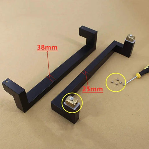 Rectangle Sliding Door Handle Set Built To Last No Fuss Heavy Duty Stainless Steel For Wood Doors Glass Barn Doors Cabinets Gates Sheds And Garage Front Doors Indoor Outdoor 80 cm Length 77.5 cm Hole Spacing, black handle pair with 38mm and 25mm dimensions