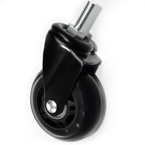Side view of a 6 Pack 2.5 Inch Heavy Duty Swivel Caster Wheel For Creepers And Service Carts showing steel and polyurethane construction