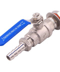 Stainless steel 1/2-inch ball valve with blue lever, weldless bulkhead, hose barb outlet for home brew kettle