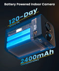 Battery pack of Wireless Doorbell Camera With 2K Video And 3MP Night Vision, showing 120-day life and 2400mAh capacity.