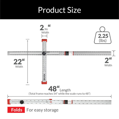 Tough As Nails 48 Inch Aluminum Adjustable Drywall T Square Tool dimensions with width of 22 inch and 48 inch length for carpentry.