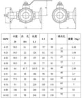 Dimensions chart for Built Like A Tank Stainless Steel 3 Way Tri Clamp Ball Valve With PTFE Seal for precise size reference.