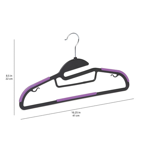Premium Quality Space Saving Plastic Hangers With Non Slip Rubber Shoulder Guards And Pant Bars Smooth 360 Swivel Hooks For Keeping Your Favorite Fits Crisp Black Purple Closet Upgrades Pack Of Fifty