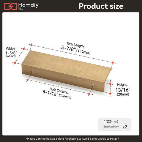 Champagne Bronze Edge Finger Pull Cabinet Handles 5 Inch Center 128mm Flat Concealed Mount Aluminum Alloy Durable Hardware dimensions