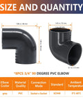 8 Pack Three Quarter Inch Gray PVC 90 Degree Elbow Fittings, SCH40 compatible, DIY plumbing, sturdy corner joints up to 330 PSI.