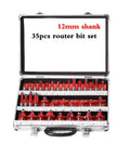35 Piece Router Bit Set With 12 Mm Shank Tungsten Carbide woodworking milling cutters in rugged plastic case.