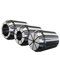 High Precision Spring Collet Set For CNC Milling And Lathe Tools Fits ER16 ER20 ER32 Chucks, showing three sizes in tough steel.