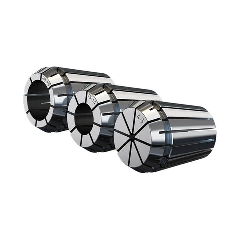 High Precision Spring Collet Set For CNC Milling And Lathe Tools Fits ER16 ER20 ER32 Chucks, showing three sizes in tough steel.
