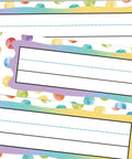 Colorful Dot Desk Nameplates Set 9.5x3 Inches For Kids Classrooms, 48 Pcs Confetti Watercolor Manuscript Name Plates, Reusable Desk Tags