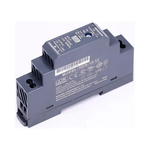 Ultra Slim Step Shape 1SU DIN Rail Power Supply 12V 1.25A 15W HDR 15 12 Pro Grade Industrial Power For Control Panels And Automation Easy Mounting In Tight Spaces side view