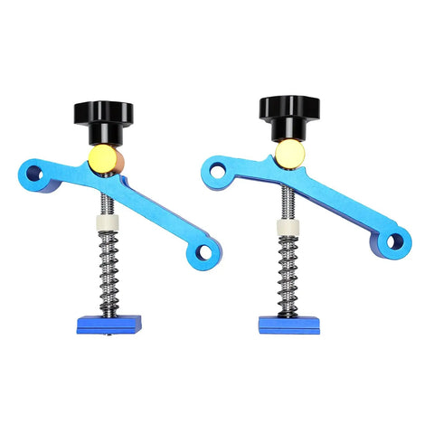 Heavy Duty T Track Clamps With Spring Nut Offer Adjustable Pressure Plate Slider For Woodworking And Metal Milling Tables Featuring 100mm Clamping Range, blue clamps with springs.