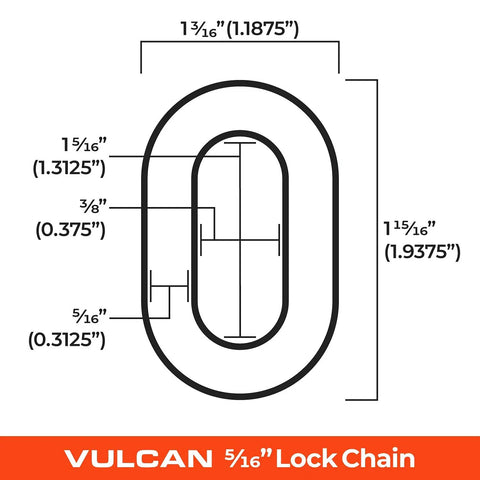 Diagram of dimensions for Premium Beefed-Up Case-Hardened Security Chain Five Sixteenth Inch By Six Feet Cannot Be Cut