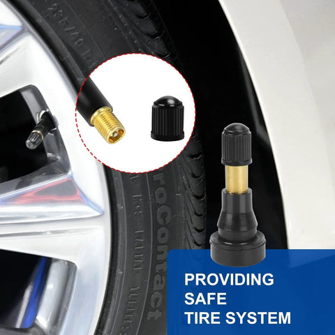 25-pack TR-600HP snap-in tire valve stems, 1-1/4 inch length, brass body with black cap for most car tires