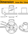 Technical diagram of 12mm flange coupling connectors set of 4 for RC motors, shows dimensions and design features.
