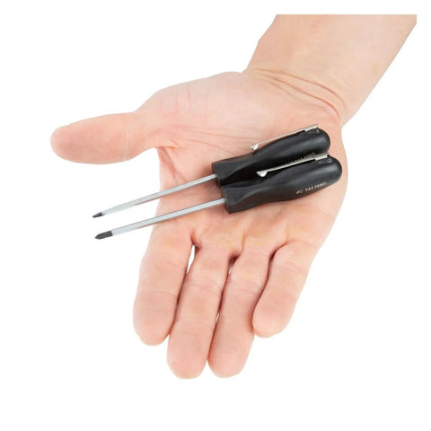 Two Piece Pocket Screwdriver Set For Precision Repairs With One Eighth Inch Slotted And PH Zero Phillips Heads in hand