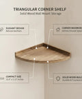 Rock Solid Wood Triangular Corner Shelf Bracket For Wall Mount Storage In Bathroom And Living Room Warp Resistant Easy Install