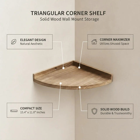 Rock Solid Wood Triangular Corner Shelf Bracket For Wall Mount Storage In Bathroom And Living Room Warp Resistant Easy Install