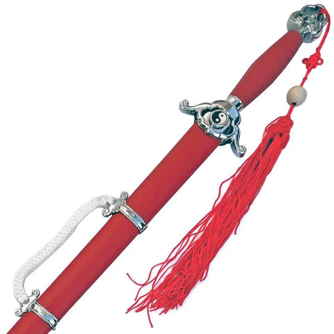 Pro Grade Tai Chi Practice Sword 41 Inch Overall with 29.5 Inch Mirror Polished Stainless Steel Blade Red Yin Yang Oriental Guard