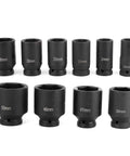 Big Grip 3/4 Inch Drive Metric Deep Impact Socket Set With CrMo Steel Heavy Duty Tool Kit For Car Auto Repair And Garage Use Includes 10 Pieces Ranging 6 To 50mm 6 Point Design Made Tough For Real Hardcore Jobs, 10 black 3/4-inch deep impact sockets 22mm to 50mm