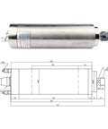 2.2KW Water Cooled Spindle Motor For CNC Router And Milling Machine Featuring Liquid Cooling showing dimensions and stainless steel design.
