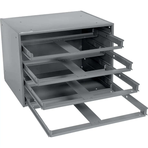 Durable Steel Compartment Box Rack With Four Adjustable Divider Boxes And Large Slide Shelf, 18 Inch Long By 12 Inch Wide
