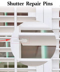 Top Shelf White Shutter Repair Pins Twenty Pack One By Point Two Five Inch louver pins inserted through white plantation shutter slats.