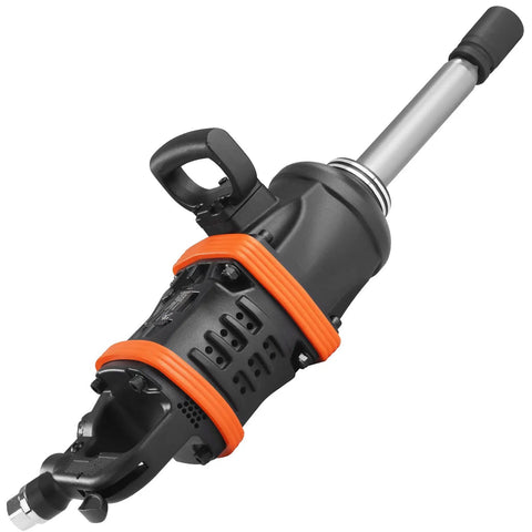 Heavy Duty Air Impact Wrench 1 Inch Cranks Out Legit Knockout Torque For Big Rigs And Tractors, black and orange design, aluminum body.