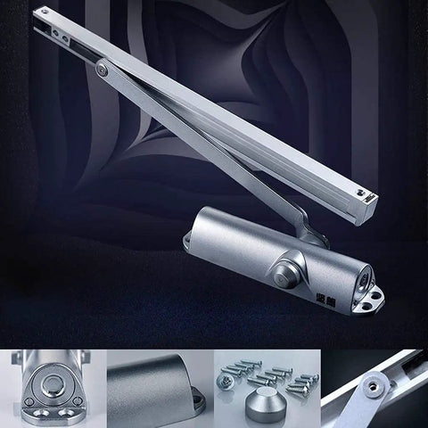 Adjustable Automatic Soft Door Closer for Home Office and Fire Doors, hydraulic closer, metal construction, parts shown