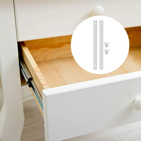 Heavy Duty Drawer Slide Kit With White Plastic And Metal Rails For Dresser Drawers And Baskets, Lightweight Design For Easy Install, Stable Support, Modern Aesthetic, Ideal Replacement Part For Reno Projects, white drawer rails on open dresser drawer