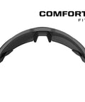 Top view of Vision Type E Safety Glasses with Fire Mirror Lens for the jobsite, anti-fog and scratch resistant, black half frame protective eyewear.