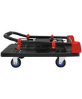 Built Like A Tank Two In One Platform Cart With Secure Cage Foldable Utility Dolly And Flatbed Hand Truck viewed from the side, folded flat.