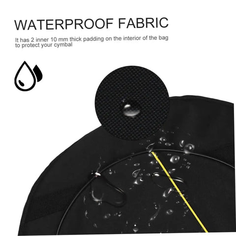 Chuck Your Gear Inside This Heavy Duty Portable Cymbal Bag With Side Pocket And Thick Cotton Padding waterproof fabric detail showing water resistance.