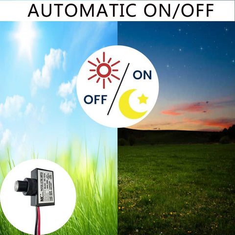 Outdoor Photocell Light Sensor Switch For Dusk To Dawn Auto On Off, day and night illustration with automatic on/off feature