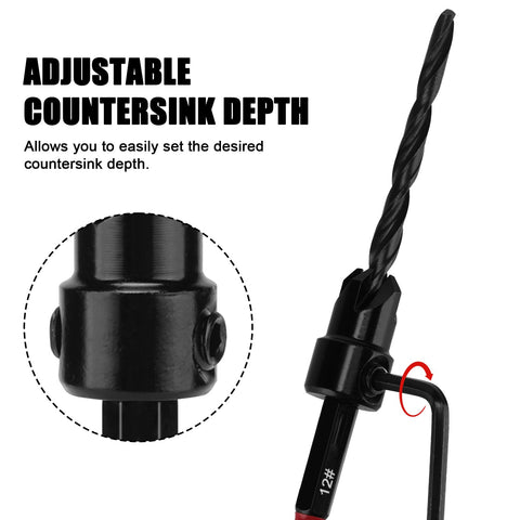 Tapered Countersink Drill Bit Set For Woodworking 15 Piece Includes Wood Plug Cutters Depth Stop Rings Phillips Bits