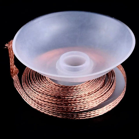 5 Ft Pro-Grade Copper Desoldering Wick With No Clean Design And 280C Melting Point on a spool, braided for electronics use