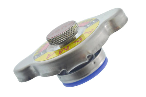 Heavy Duty 16 Psi Radiator Cap With Integrated Pressure Relief Valve, side view showing detail and fit for Honda Hyundai Kia Nissan.