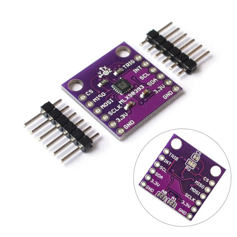 MLX90393 Digital Hall Effect Sensor Module With Pro Grade Positioning And I2C SPI Interfaces For Real Time Motion Control In Battery Powered Devices Industrial Equipment And Smart Consumer Gadgets. Purple PCB sensor module with pin headers