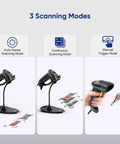 Handheld 2D Barcode Scanner With Gooseneck Stand USB Wired QR Code Reader For PC POS System in three modes view