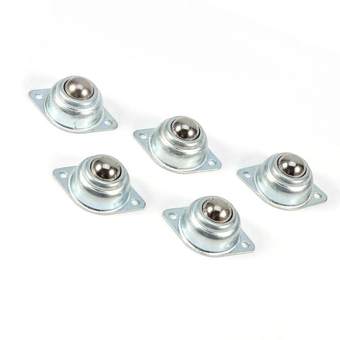 Ball Transfer Bearing Set Built For Heavy Duty Use With Flexible Rolling Steel Balls Zinc Plated For Conveying System And Bin Plate Fitment 5 Pieces Linear Motion Components For Smooth Material Handling, five zinc-plated units