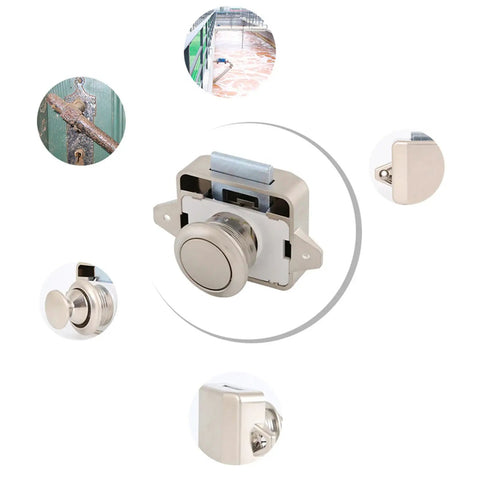 Keyless Button Latch For Campers And Furniture Push Cabinet Lock No Key Hassle 15 To 18mm Door Thickness Marine Grade Hardware