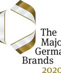 Logo of The Major German Brands 2020, featuring gold and silver ribbons with text on a white background.
