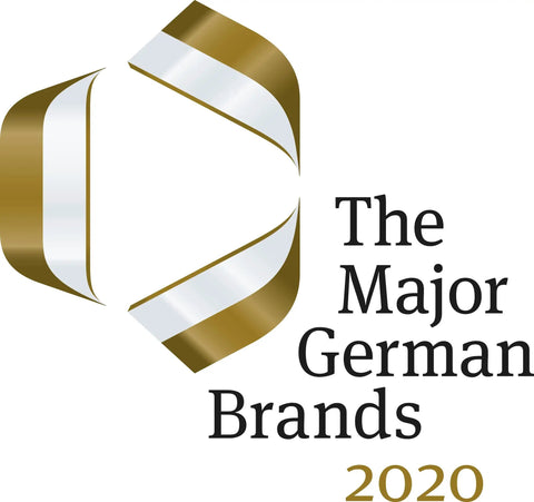 Logo of The Major German Brands 2020, featuring gold and silver ribbons with text on a white background.