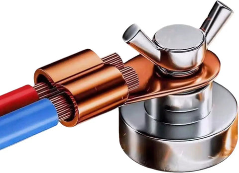 Magnetic Welding Ground Clamp Set, Quick Attach Grounding Magnet for Stable Welds shown close-up, copper and steel materials