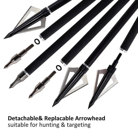 12 Pack Archery Hunting Arrows For Compound Bow Or Recurve Bow With Removable Tips And Adjustable Nocks 30 Inch Black Vanes