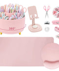 Nine Piece Cute Pink Desk Accessories Set For Women With 360 Degree Rotating Pen Holder Desk Mat Wrist Rest Mouse Pad Phone Stand
