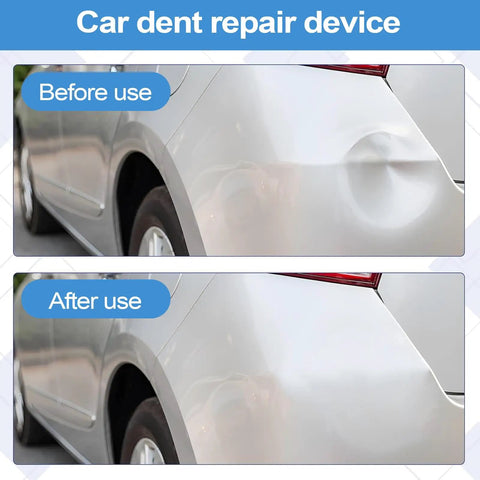 Car Dent Puller Kit Aluminum Alloy For Sheet Metal Repair, Easy Operation, Lightweight Yet Durable Repair Tool For Minor Car Dings, Reusable Auto Body Repair Set showing before and after rear quarter panel dent repair