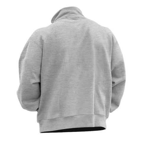 Back view of Mens Cozy Fleece Hoodie Sweatshirt With Ultra Plush Soft Fleece, Quarter Zip Stand Collar, Windproof Long Sleeve, Gray