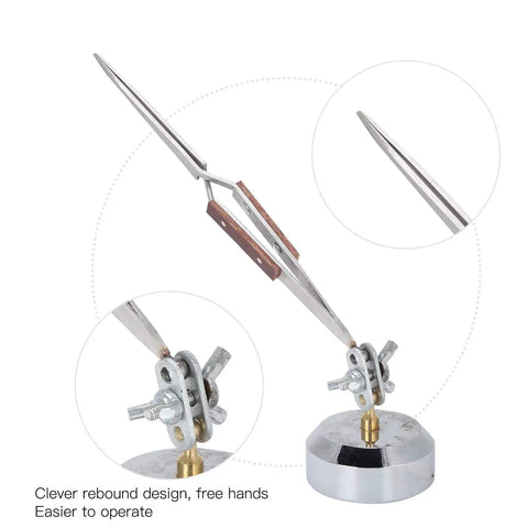 Top Tier Fabater Third Hand Stand With Tweezer Lock features straight tips in a 360 rotation design for precise work.