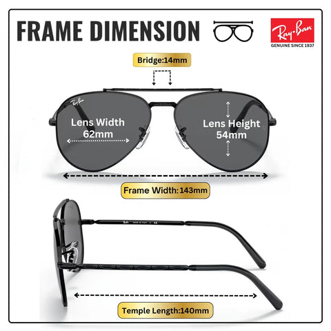 Frame dimensions of Pilot Shape Non Polarized Sunglasses For Men And Women With Dark Grey Lens Modern Edge Frame All Day Comfort